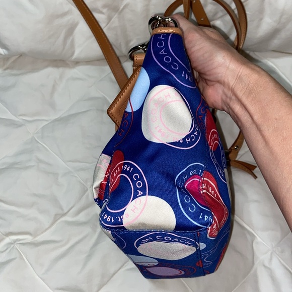 RARE like new Coach Polka Dot Leah F14730 Mini Bag Multicolor Tan Leather - Picture 7 of 16